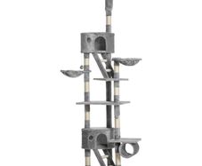 Floor to Ceiling Cat Tree for Indoor Cats, 240-260cm, Adjustable Height - Light Grey