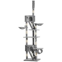 Floor to Ceiling Cat Tree for Indoor Cats, 240-260cm, Adjustable Height - Light Grey