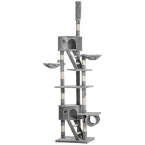 Floor to Ceiling Cat Tree for Indoor Cats, 240-260cm, Adjustable Height - Light Grey