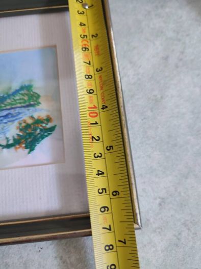Framed small picture of Cottage , Stitch Patterns - hand coloured Format Needlework Embroidery Crafts.