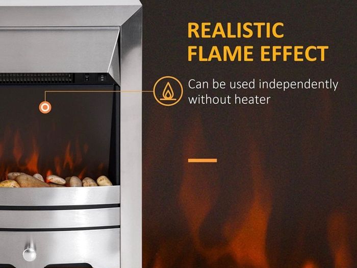 2KW Stainless Steel Electric Fireplace Pebble Burning Effect Heater Fire Flame Indoor Stove LED Lighting (FREE POSTAGE)