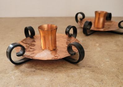 Vintage copper & wrought iron candlesticks