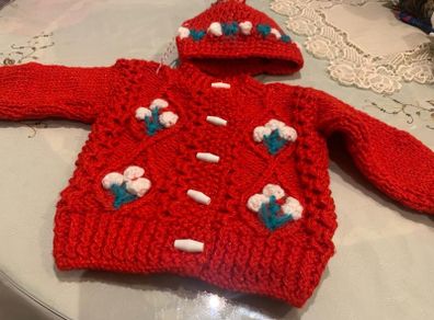 Cardigan and Hat (Red) Child's 1-2