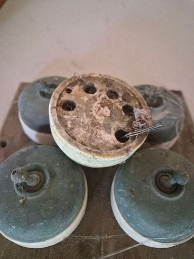 Set of Five Antique Porcelain and Brass Light Switches