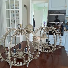 Pair of Vintage Crystal Ceiling Light Fixtures