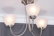 Light Semi Flush Curved Arm Sitting Room Bedroom Ceiling Light with Alabaster Glass Shades (Satin Nickel, 3 Light)