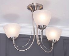 Light Semi Flush Curved Arm Sitting Room Bedroom Ceiling Light with Alabaster Glass Shades (Satin Nickel, 3 Light)