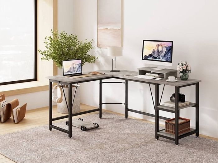 Computer Desk L Shaped Corner Desk With 2 Layer Storagelarge Pc Laptop ...