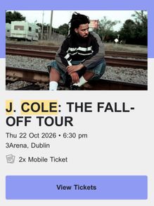 J Cole tickets (x2) - Swapping seating for standing