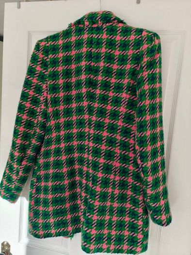 River Island Pink & Green Tweed Double-Breasted Blazer size 10