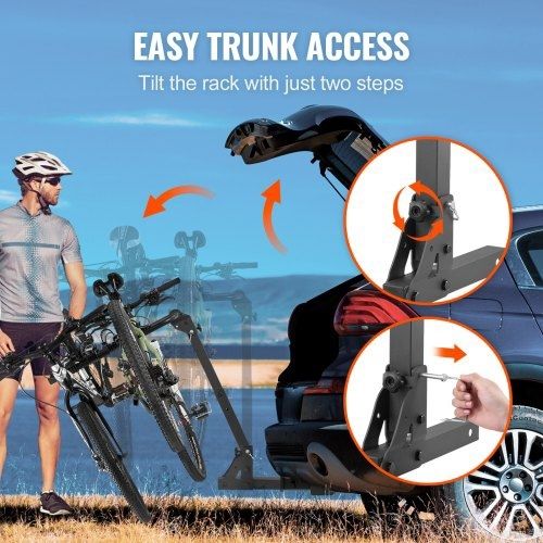 Hitch Mount Bike Rack, 4-Bike Carrier Rack, 150 LBS Capacity Bike Rack Hitch for 2-inch Receiver, Titling and Folding Bike Carrier with No-Wobble U Bolt and Strap, for Car, SUV, Truck, RV