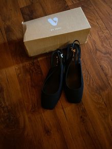 VERY new black suede feel  Block heel (2.5 inches) sling backs