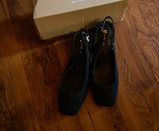 VERY new black suede feel  Block heel (2.5 inches) sling backs