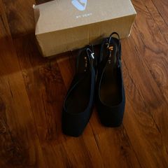 VERY new black suede feel  Block heel (2.5 inches) sling backs