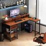 L Shaped Desk with Power Outlet Corner Computer Desk with Storage Shelves & Fabric Drawer Image 5