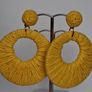 Golden Yellow Raffia Woven Stud Hollow Out Woven Hoop Earrings Image 6