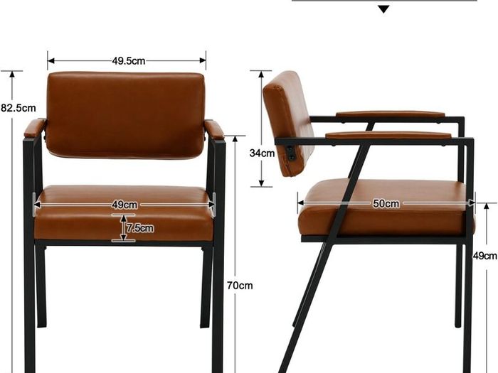 Set of 2 Brown PU Leather Dining Chairs with Armrests Modern Style & Durable Metal Frame