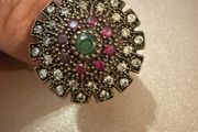 Vintage Ottoman Style Statement Ring Green Ruby Coloured Stones