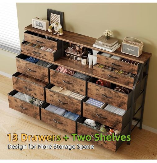 Dresser for Bedroom with 13 Drawers, 55 inch Wide Chest of Drawers
