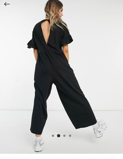 ASOS Design jersey smock jumpsuit with frill sleeve in black Size UK 8