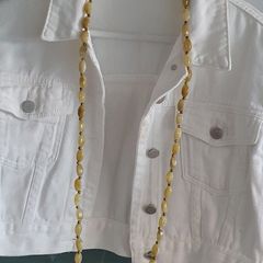 SHEIN white cropped fringed jacket Sz M (Fit 8-10UK)