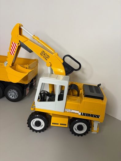 Vintage 2001 Bruder Mercedes Actros 4143 Tipping Truck with Liebherr Rotating Excavator