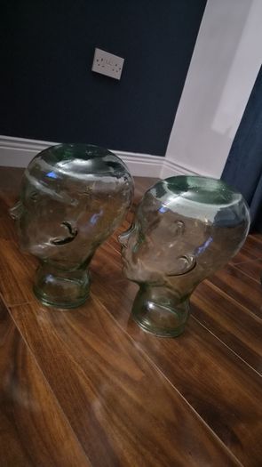 2 x Green Glass Head decorative display