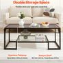 Coffee Table, Modern Tempered Glass Coffee Table with Lighting, 2 Tiers Rectangle Glass Center Desk with Open Storage, Minimalist Metal Accent End Desk for Living Room, Office, Easy Assembly Image 3