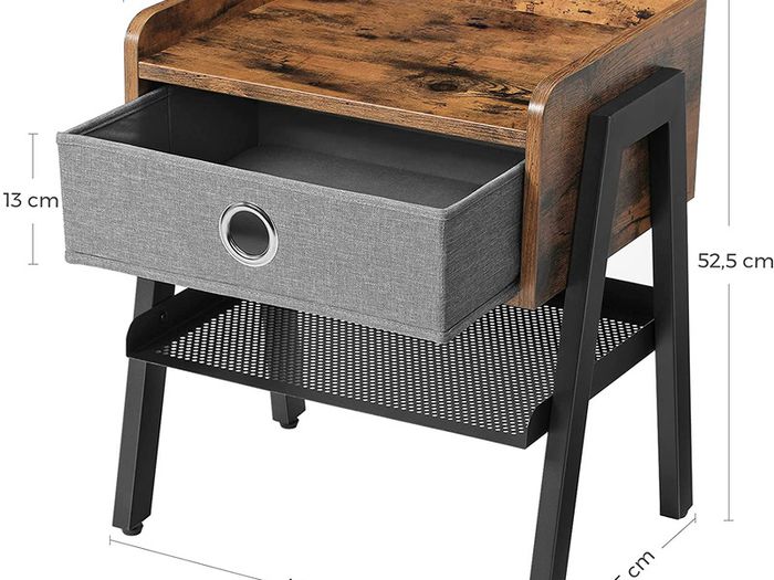 _Bedside Tables, Industrial Nightstand, End Table with Removable Fabric Drawer, Mesh Shelf, Metal Frame, for Living Room, Bedroom, Balcony, Rustic Brown