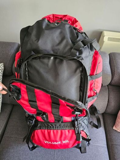 90 L Hiking backpack. Trekking backpack. Camping backpack. Red.