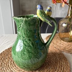 Bordallo Pinheiro Green Leaf Pitcher with Birds