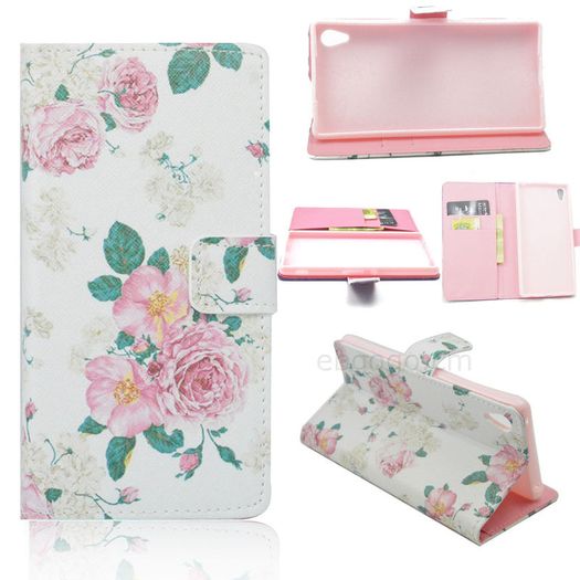 Flower Design Stand Leather Flip Wallet TPU Cover Case Skin For Sony Xperia Z4