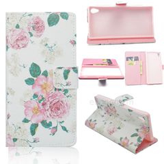 Flower Design Stand Leather Flip Wallet TPU Cover Case Skin For Sony Xperia Z4