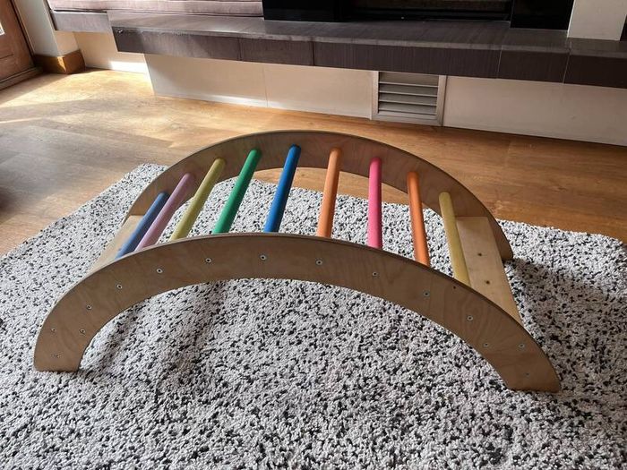 2-in-1 Wooden See-Saw & Climbing Arch