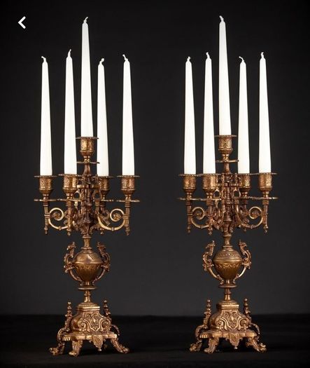 Pair of French Brass Candlelabras