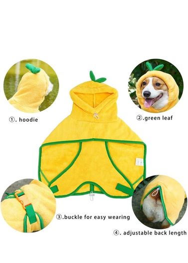 Bear Dog Bathrobe,Super Absorbent Dog Quick Drying Microfiber Coat Hooded Bath Towel for Puppy Small Dogs Pumpkin)