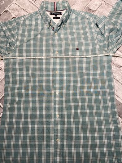 Tommy Hilfiger 80's 2 Ply Mens Green Check Long Sleeve Shirt Size Small