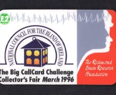 1996 Ireland IR2 Callcard Collectors fair called "The Big Callcard Challenge"  March 1996 ifor National Council of the Blinc of Ireland & The Richmond Brain Research Foundation mint (Remote Memory) Call Card Mint
