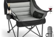 Oversized Camping Chairs, 204 kg Heavy Duty Support, Portable Padded Folding Camp Chairs with Dual Cup Holders &amp; Wine Glass Holders, Carry Bag for Outdoor, Fishing, Black &amp; Gray, 1 Pack
