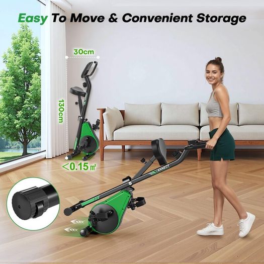 Upgraded Folding Exercise Bike with 16-Level Adjustable Magnetic Resistance, 330/350LBS Quiet Foldable Indoor Cycling Bike, Fitness Stationary Bike with LCD Display & Large Comfortable Seat Cushion