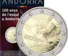 Andorra 2 Euro Commemorative Coin 2024 - 100 Years of Skiing in Andorra. Coincard. BU