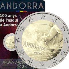 Andorra 2 Euro Commemorative Coin 2024 - 100 Years of Skiing in Andorra. Coincard. BU