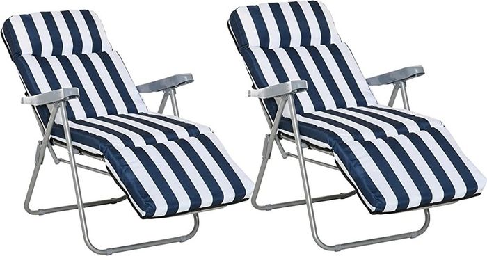 Set of 2 Garden Patio Outdoor Sun Recliners Loungers Folding Foldable Multi Position Relaxers Chairs with Cushions Fire Retardant Sponge (FREE POSTAGE)