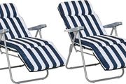 Set of 2 Garden Patio Outdoor Sun Recliners Loungers Folding Foldable Multi Position Relaxers Chairs with Cushions Fire Retardant Sponge (FREE POSTAGE)