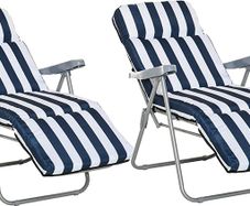 Set of 2 Garden Patio Outdoor Sun Recliners Loungers Folding Foldable Multi Position Relaxers Chairs with Cushions Fire Retardant Sponge (FREE POSTAGE)