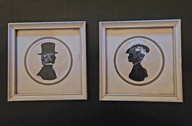 Antique handpainted lady & gent silhouettes