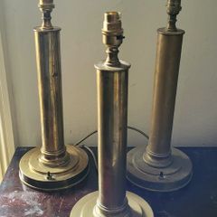 Art deco set of three brass column table lamps