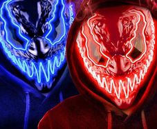 Venobat LED Halloween Mask, 2 Pack Neon Light Up Mask with Dark and Evil Glowing Eyes 3 Lighting Modes, Halloween Scary Mask for Adults Kids