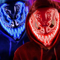 Venobat LED Halloween Mask, 2 Pack Neon Light Up Mask with Dark and Evil Glowing Eyes 3 Lighting Modes, Halloween Scary Mask for Adults Kids