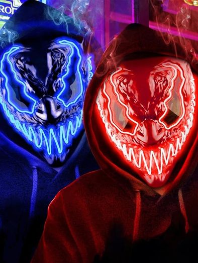 Venobat LED Halloween Mask, 2 Pack Neon Light Up Mask with Dark and Evil Glowing Eyes 3 Lighting Modes, Halloween Scary Mask for Adults Kids